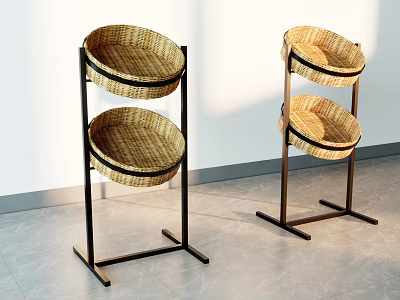 Display Shelves with Woven Baskets and Black Metal Frames for Modern Storage 3d model