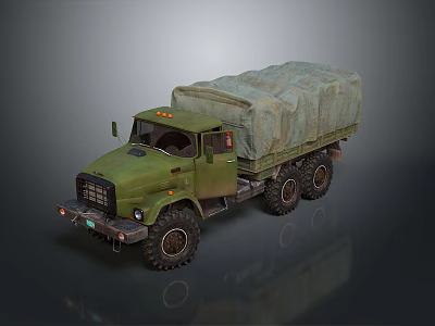 Green Military Transport Truck With Covered Cargo Bed And Heavy Duty Wheels 3d model