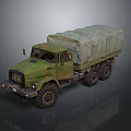 Green Military Transport Truck With Covered Cargo Bed And Heavy Duty Wheels