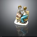 Children Boy And Girl Sitting On Bench With Kitten Decorative Figurine
