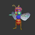 Cute Cartoon Character Bee With Red Headband Blue Body Transparent Wings And Red Shoes