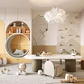 Playful Kids Room Interior With Round Hanging Chair Toys And Cloud Lighting