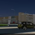 Modern Industrial Factory Building Exterior With Multi Story Structure Street Lamps And Metal Panels
