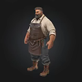 Bearded Male Craftsperson In Brown Apron With Leather Boots And Tools