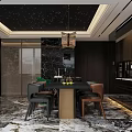Elegant Restaurant With Starry Black Ceiling Open Bar Wine Cabinet And Marble Countertop