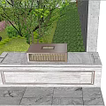 Garden Landscape Design With White Brick Wall And Lush Green Trees