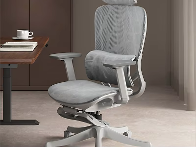 High Back Gray Mesh Office Chair With Adjustable Armrests And Swivel Base For Home Workspace 3d model