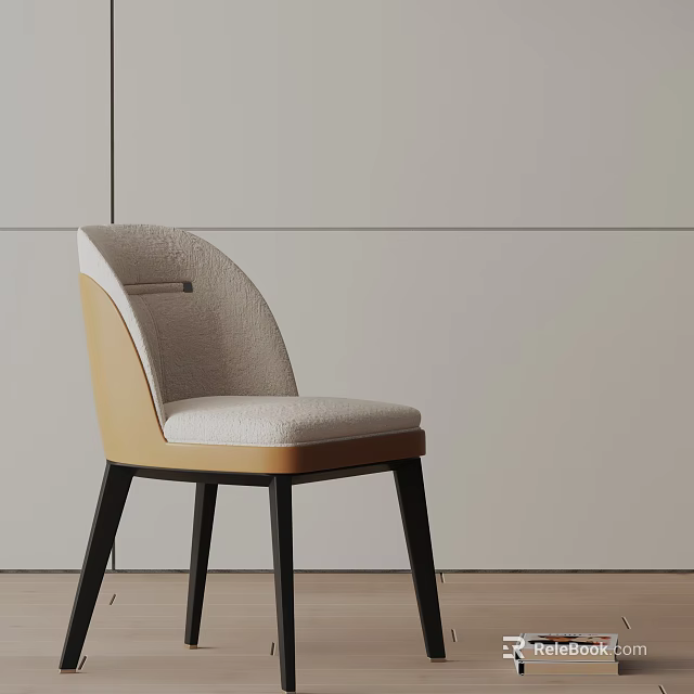 Modern Dining Chair With Upholstered Fabric Seat Curved Backrest And Black Metal Legs 3d model 