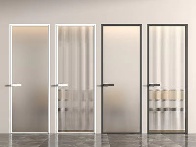 Modern Swing Doors With White Black Frames Frosted Ribbed Glass Design 3d model