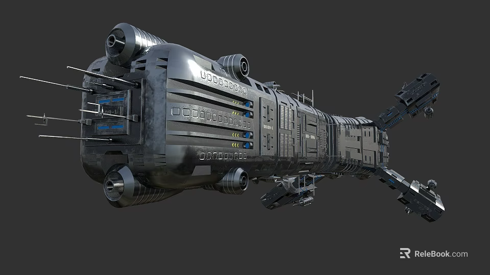 Advanced Metallic Spacecraft With Propulsion Engines And Antenna Arrays For Deep Space Exploration 3d model 