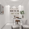 Modern White Minimalist Beauty Salon Reception Lobby Interior Design With Comfortable Furniture And Green Plants