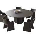Modern Dark Round Dining Table with Four Chairs and Tabletop Bowl Decor 3d model
