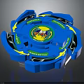 Blue Spinning Top Weapon With Yellow Green Accents And Decorative Patterns