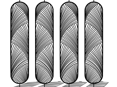 Modern Decorative Room Dividers With Vertical Geometric Line Patterns Four Panel Design For Interior Space 3d model