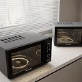 Two Modern Black Sharp Microwaves On Kitchen Countertop With Window Blinds 3d model