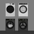 Modern Front Load Washing Machines With Control Panels And White Black Colors