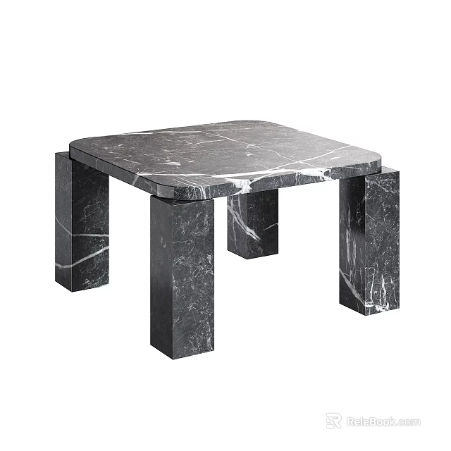 Modern Minimalist Marble Coffee Table With Square Top And Four Square Legs 3d model
