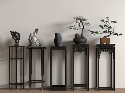 Chinese-style flower stand high-table potted plant table combination 3d model