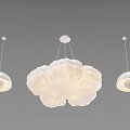 White Flower Shaped Chandelier With Two Round Pendant Lights In Modern Design