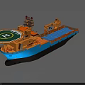 Modern Warship Model With Blue Hull Orange Deck Green Platform Radar Mast And Equipment