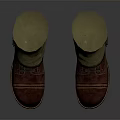 Brown Leather Boots With Beige Tall Fabric Shaft And Classic Vintage Design