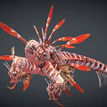 Two Mythical Red White Striped Creatures With Dragon Like Bodies And Red Feathered Wings