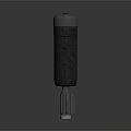 Black Cylindrical Weapon with Yellow Radioactive Symbol and Caution Label on Metal Base