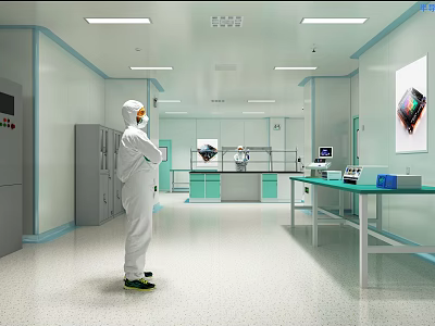 Clean Laboratory Environment With Personnel In Protective Suit Lab Benches And Scientific Instruments 3d model