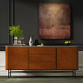 Modern Entryway Cabinet And Side Cabinet With Brown Decor Green Plant Vase And Wall Art