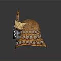 Intricate Rusted Metal Samurai Helmet Sculpture With Horns And Geometric Patterns