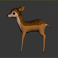 Cute Orange Deer Figurine with White Spots Standing 3D Model Design on Grey Background