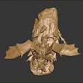 Golden Dragon Mythical Creature Sculpture With Spread Wings On Rocky Base
