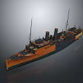Vintage Warship 3D Rendering With Masts And Chimneys 3d model