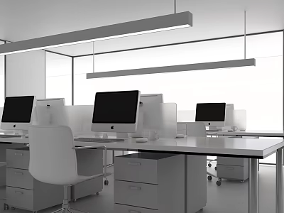 Modern Public Office Space With Open Layout Bright Lighting And Multiple Computers 3d model