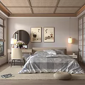 Japanese Style Bedroom Interior With Woven Bamboo Ceiling Shoji Screens Silk Bedding And Dressing Table
