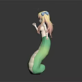 Game Movie Character Mermaid With Long Blonde Pink Hair Blue Accessories And Green White Tail