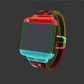 Modern Smartwatch with Red Top White Cross Blue Bottom Black Strap and Square Screen