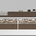 Warm Sweet Shop Interior Featuring Wooden Counter Glass Display Cases Bread And Pastries