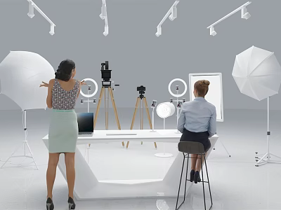 Commercial Photography Equipment in Professional Studio Setup with Cameras Tripods Ring Lights and Reflectors 3d model