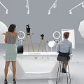 Commercial Photography Equipment in Professional Studio Setup with Cameras Tripods Ring Lights and Reflectors