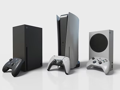 Modern Entertainment Electronics With Game Consoles And Controllers In Black Silver Design 3d model