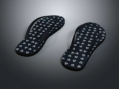 Summer Casual Black Flip Flops With White Decorative Patterns For Beach And Daily Use 3d model