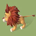 Cute 3D Cartoon Lion Character With Red Mane Big Eyes White Paws And Green Background