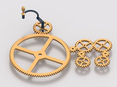 Industrial Gear System with Golden Interconnected Gears and Mechanical Structure for Industrial Use 3d model