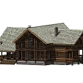Detached Log House Exterior With Tiled Roof Chimney Wooden Porch And Steps