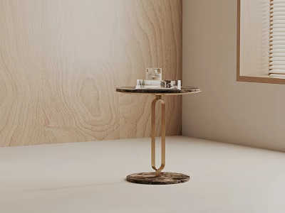 Modern Minimalist Side Table With Round Top And Metal Frame Holding Glass Decorative Items 3d model