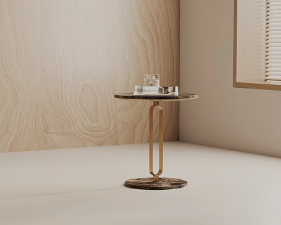 Modern Minimalist Side Table With Round Top And Metal Frame Holding Glass Decorative Items 3d model