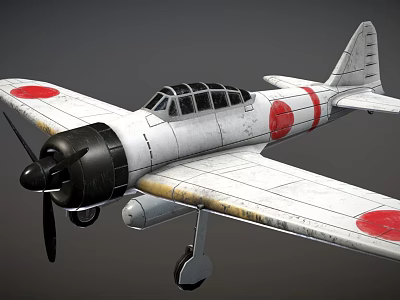 Vintage Fighter Aircraft with Red Roundels on Wings and White Weathered Body and Propeller Design 3d model