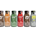 Vibrant Milk Drinks In Assorted Colored Bottles With Black Caps 3d model