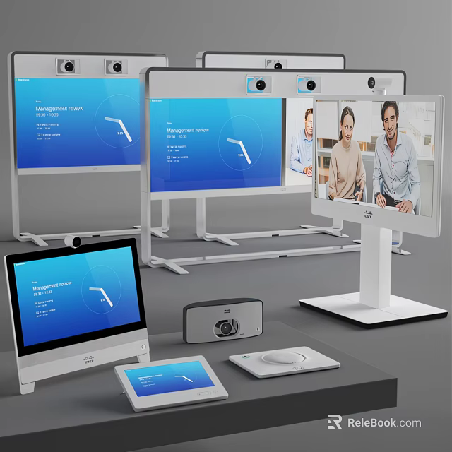 Smart Machines Featuring Multiple Screens Cameras And Video Conferencing Interfaces For Collaboration 3d model